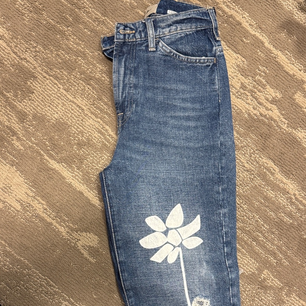 Women's Blue Jeans with Floral Design